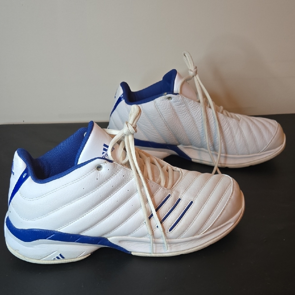 Adidas Men's White and Blue Sneakers - Picture 5 of 10